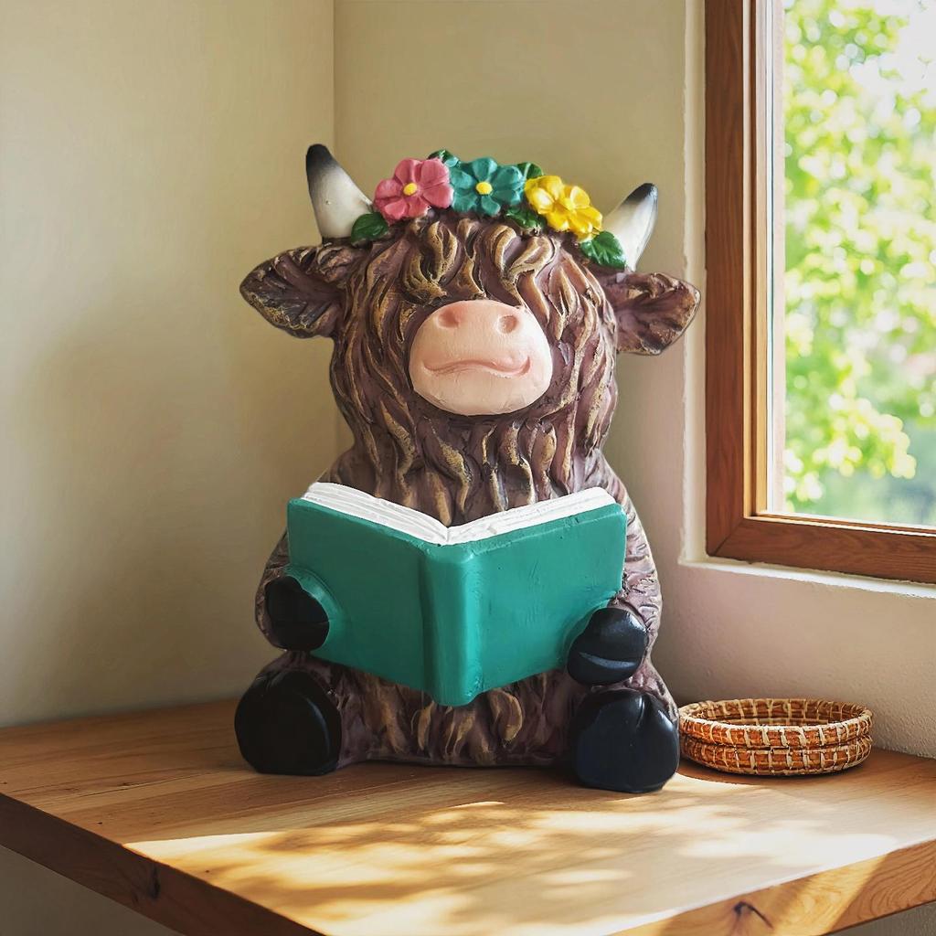 Creative Highland Cattle Resin Statue for Garden and Home Decor