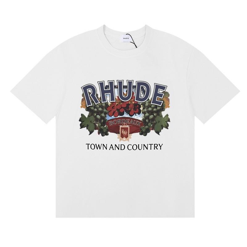 RHUDE Geometric Letter Print T-Shirt Mens Womens American Vintage Short Sleeve Tee
