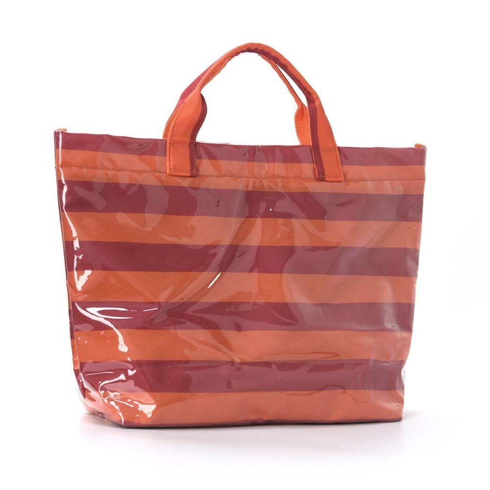 Waterproof Beach Handbag Portable Shoulder Bag Vintage Striped PVC Tote Bag Travel