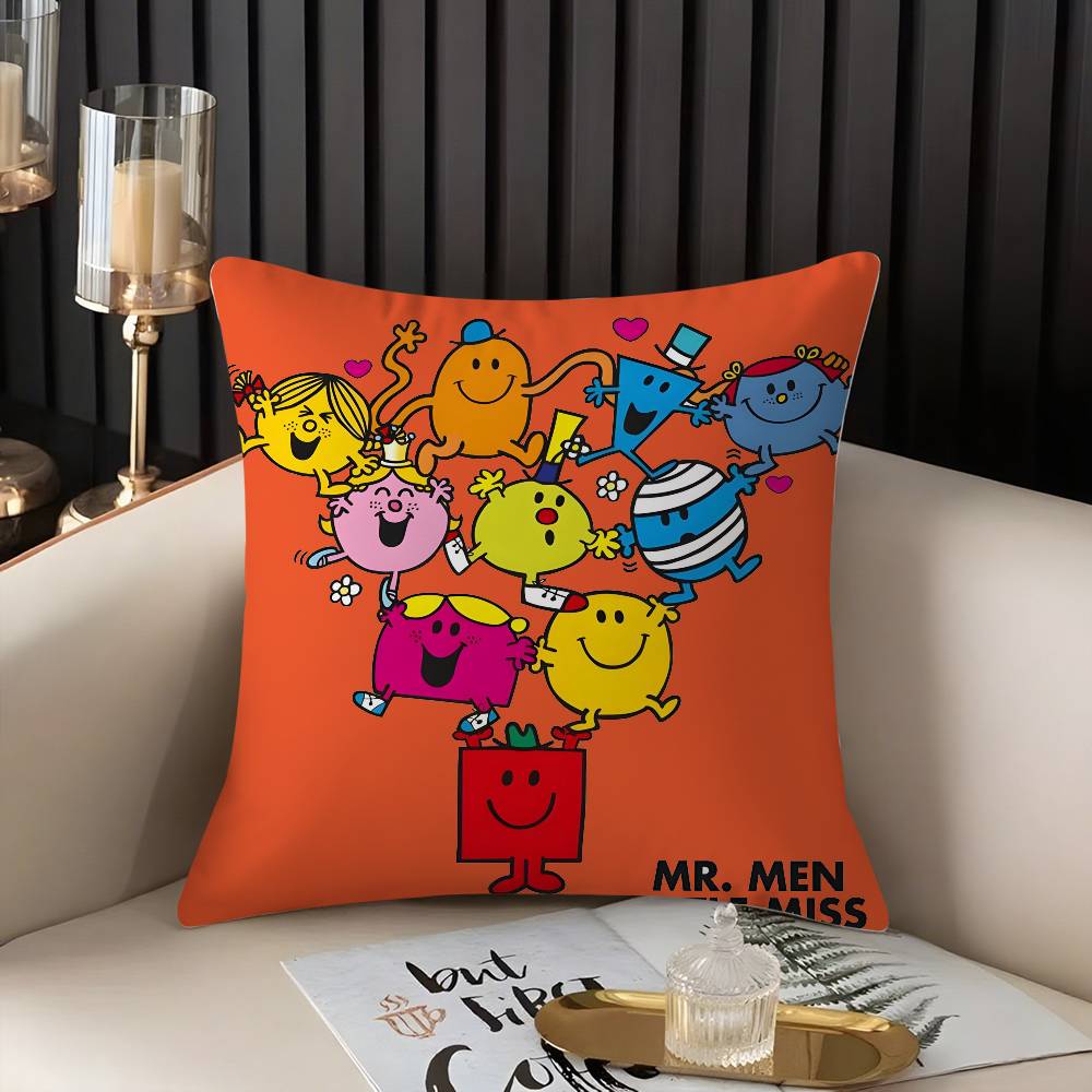 Mr. Men And L-Little Miss Pillow Case Home Dorm Chair Back Short Plush Double-Sided Printing Office Nap Time Cushion Cover