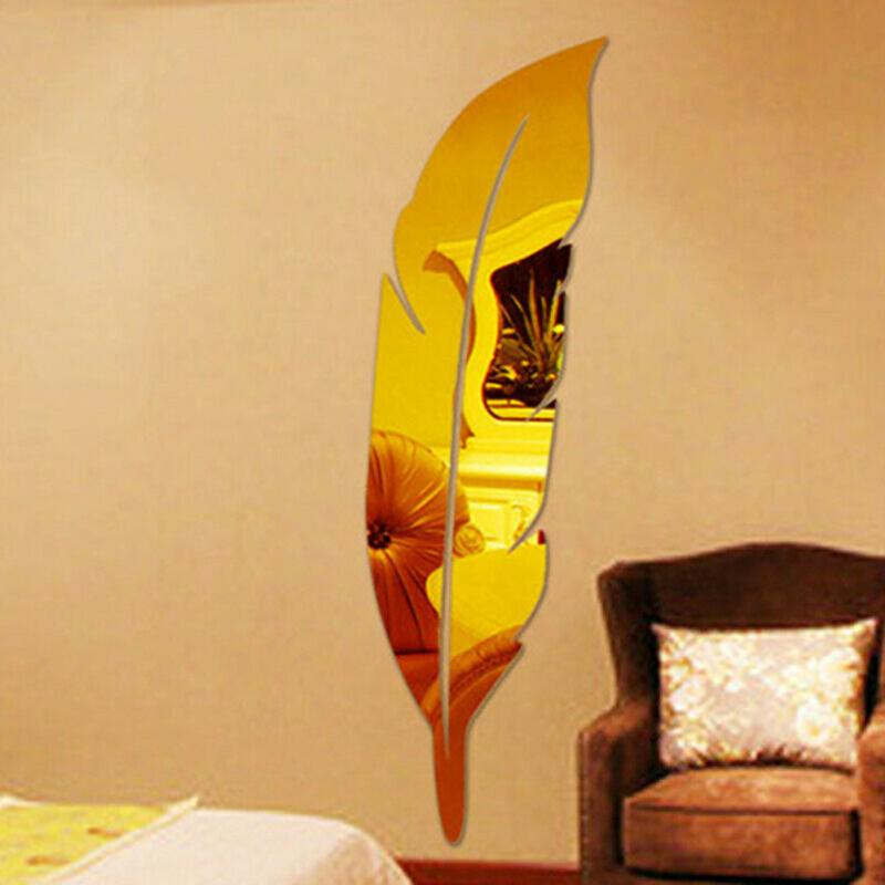 18*73cm DIY Moderní Styl Pírko Dekorativní Zrcadlové Samolepky na Zeď Pokojová Dekorace