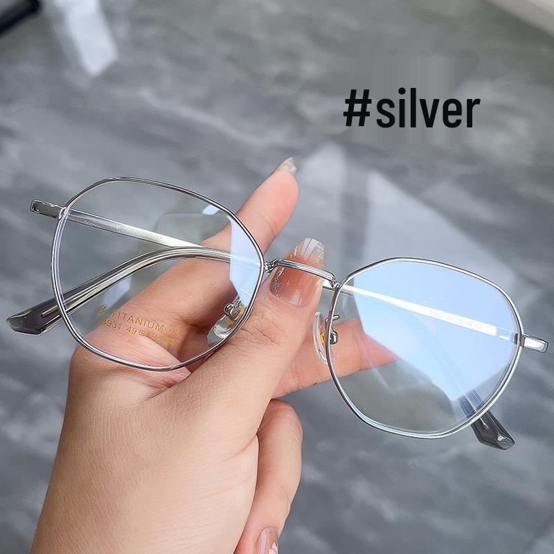 Women's Retro Polygonal Anti-Blue Light Eyeglass Frames, Semi-Titanium, Prescription Compatible 3931