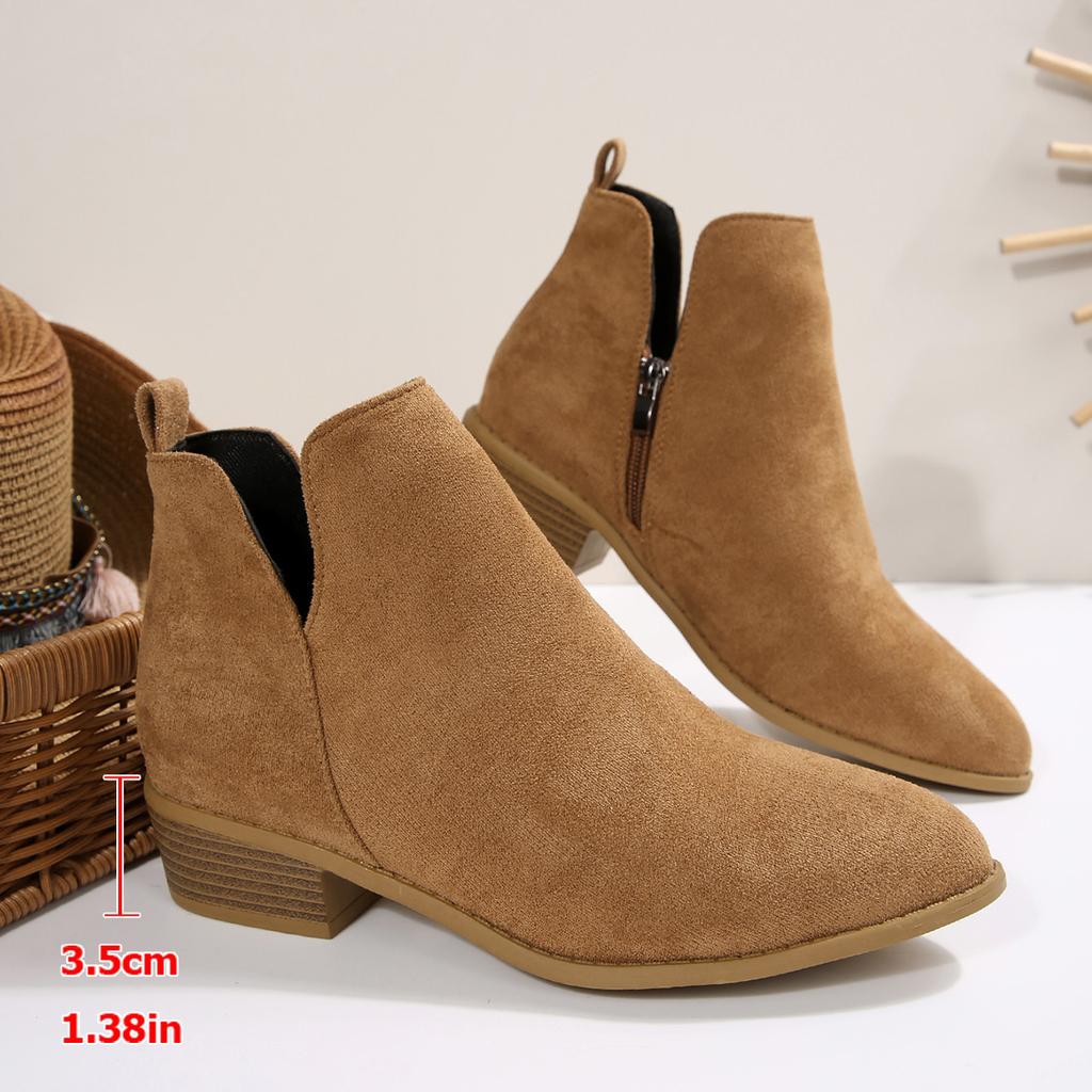 Fashion Women's Natural Suede Elastic Low Heel Shoes Autumn and Winter Ankle Boots Square Toe Casual Short Boots Size 36-43