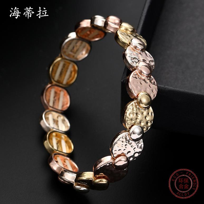 New Round Irregular Alloy Elastic Bracelet, Shape Electroplated Three-color Fashion Women's Bracelet