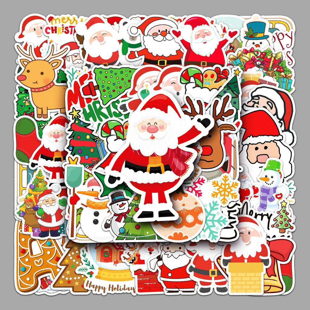 50 Sheets Christmas Cartoon Doodle Stickers - Waterproof DIY Stickers for Water Bottles, Skateboards, and Suitcases