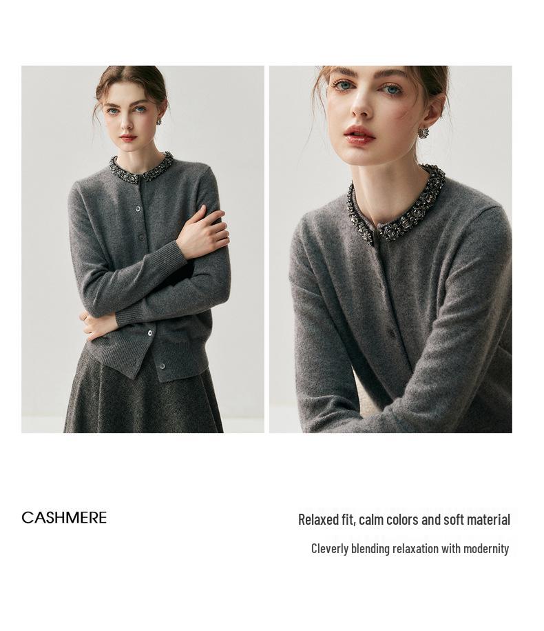 Women's Cashmere Round Neck Knit Cardigan - 2026 Autumn/Winter Wool Sweater Coat, Versatile and Fashionable.