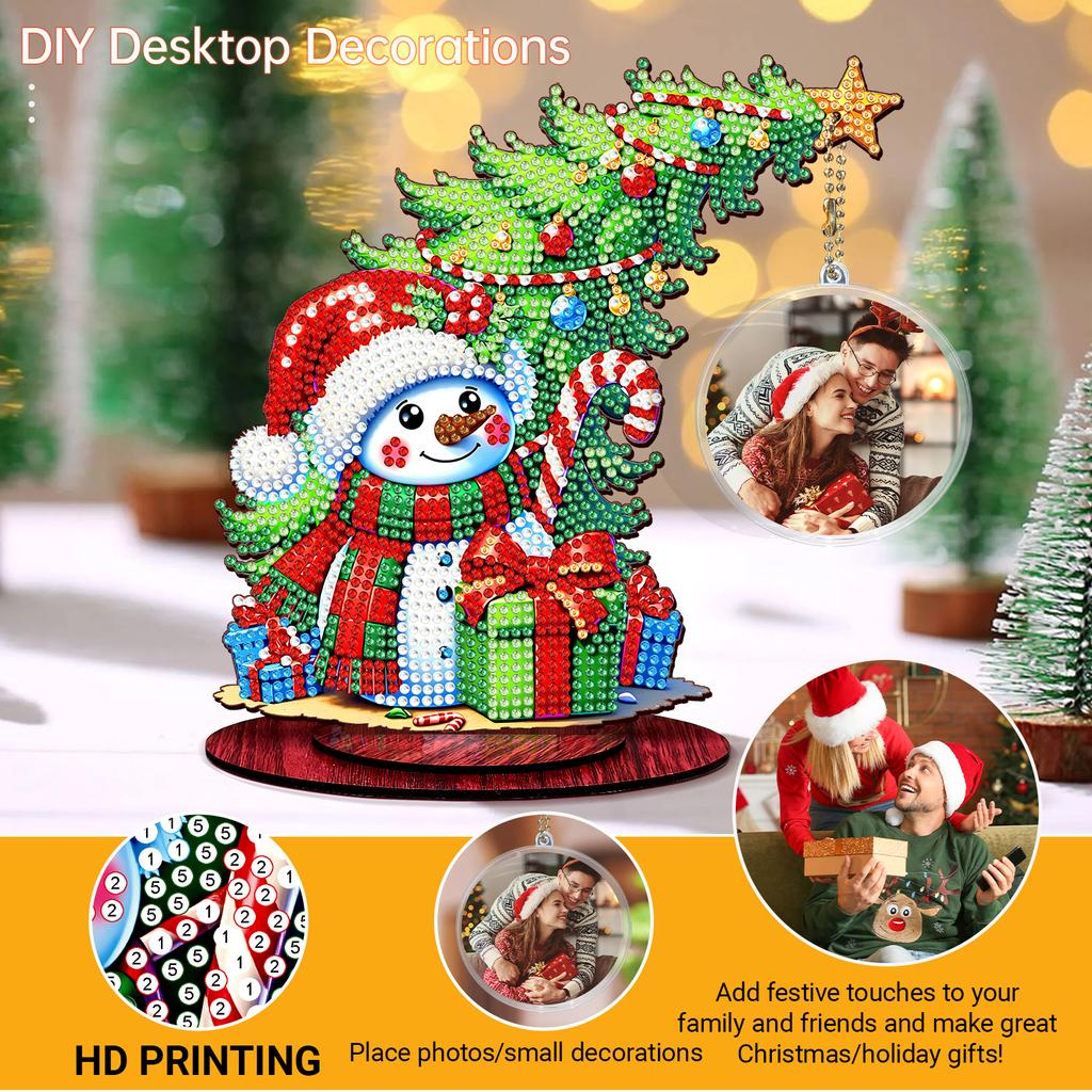 Photo Christmas Tree Table Top Diamond Painting Ornament Kits Wooden 5D DIY Diamond Art Tabletop Decorations Gift for Friends