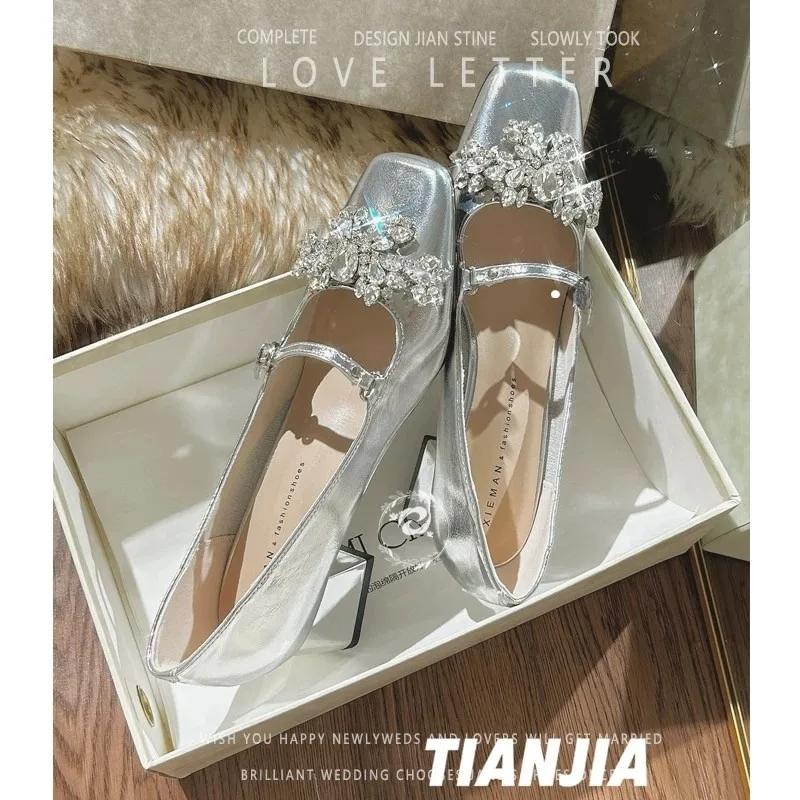Chunky Heel Elegant Bridal Female French Wedding Show Bridesmaid Shoes Mary Jane Wedding Stylish Comfortable Lady Heels