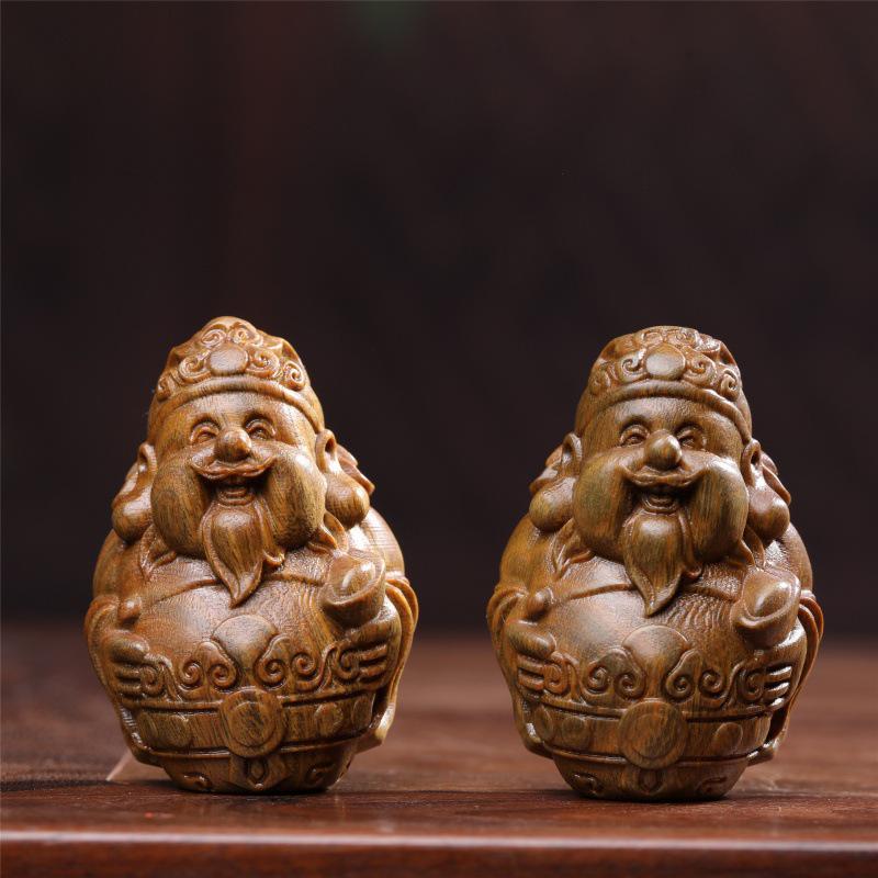 Green Sandalwood Wealth Ornament Handheld Wood Carving Yuanbao Accessories