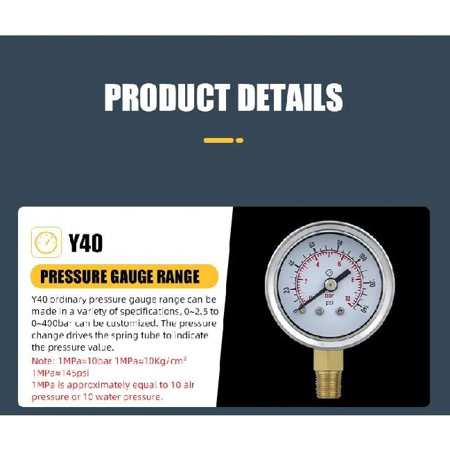 Mairuikesi Glycerin Filled Pressure Gauges manomete 40mm 1/8 Thread Connection Stainless Steel Case hydraulic oil filling meter