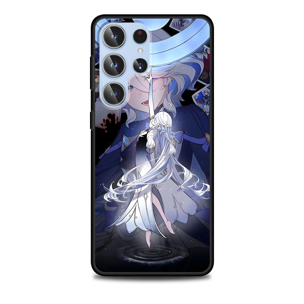 Cute Furina Genshin Impact Case for Samsung Galaxy S23 S21 S20 FE S24 S22 Ultra S10 S10e S9 Plus Soft Black TPU Phone Cover