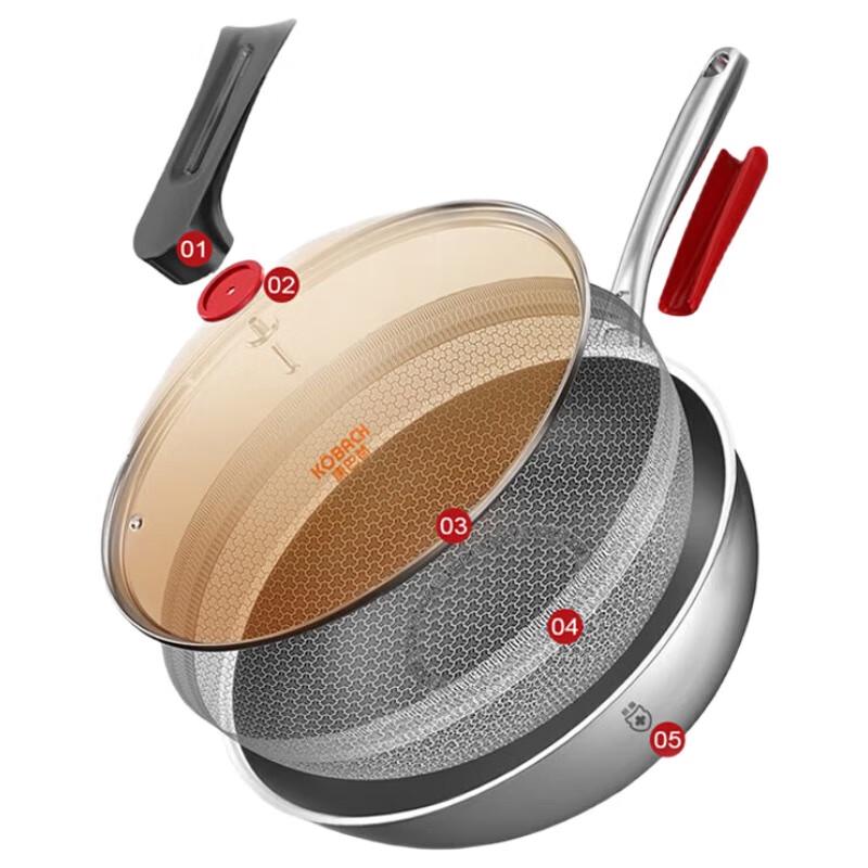 KOBACH 32cm Non-stick Honeycomb Stainless Steel Wok