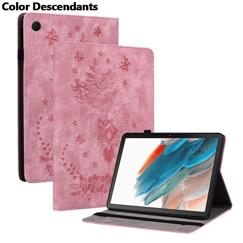 

for Samsung Galaxy Tab A8 2022 Case 10.5 2021 SM-X200 SM-X205 X200 X205 X207 Cover Funda Tablet Rose flower Embossed Stand Coque A8 10.5 SM-X200 X205 розовый