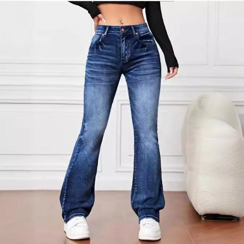 Dámské Vintage Džíny s Vysokým Pasem a Zvonovým Střihem Strečové Světlé Džínové Kalhoty Slim Fit Zvonové Kalhoty