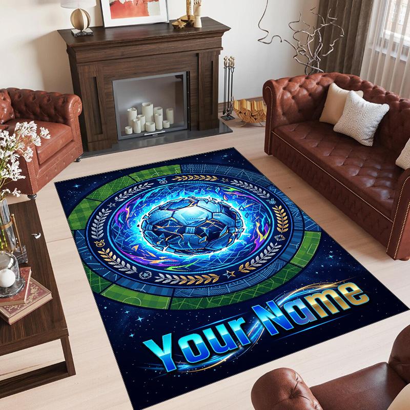 Soccer Theme Crystal Velvet Floor Rug Personalized Custom Name Text Warm Carpet Home Decoration