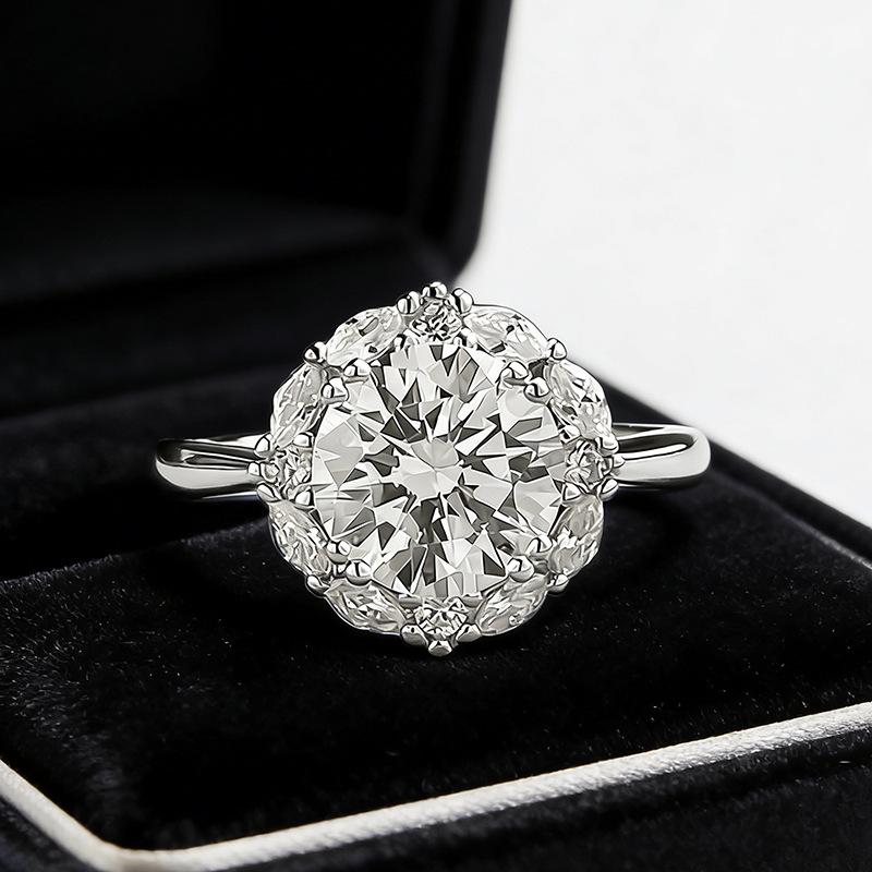 

Luoxi Temple Jewelry Heart-Shaped Blue-Gray Diamond S925 Silver Three-Stone Women s Ring Size 9
