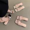 Fashion Square Toe Shoes Butterfly-Knot Big Size Ladies' Slippers Butterfly-knot Slides Square Toe Shoes Woman 2025 Big Size Butterfly-K