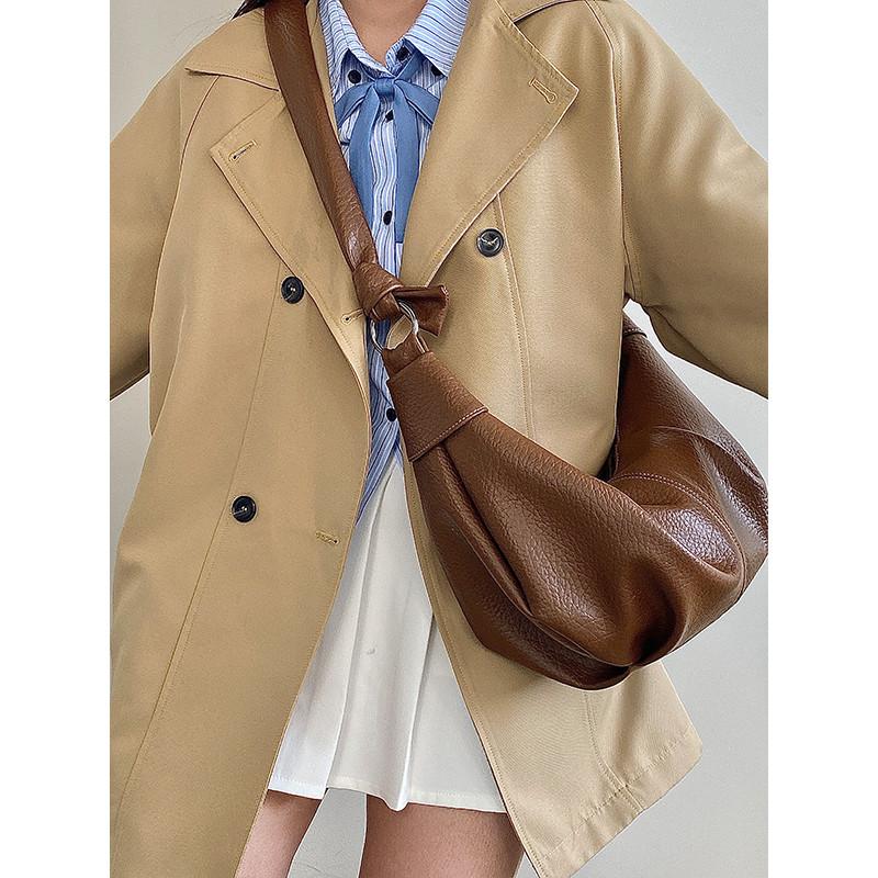 Ielgy Female Bag Retro Soft Leather Pleated Dumpling Bag Lazy Style Shoulder Messenger Bag