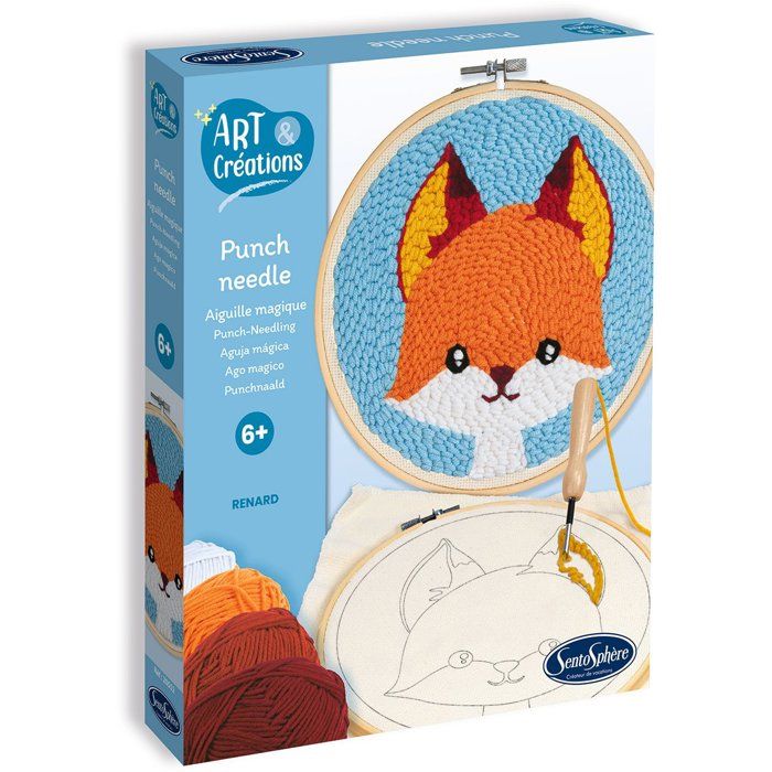 Broderie aiguille magique - SENTOSPHERE - Art & Créations - Punch Needle - Renard - Initiation au crochet - Dès 6 ans