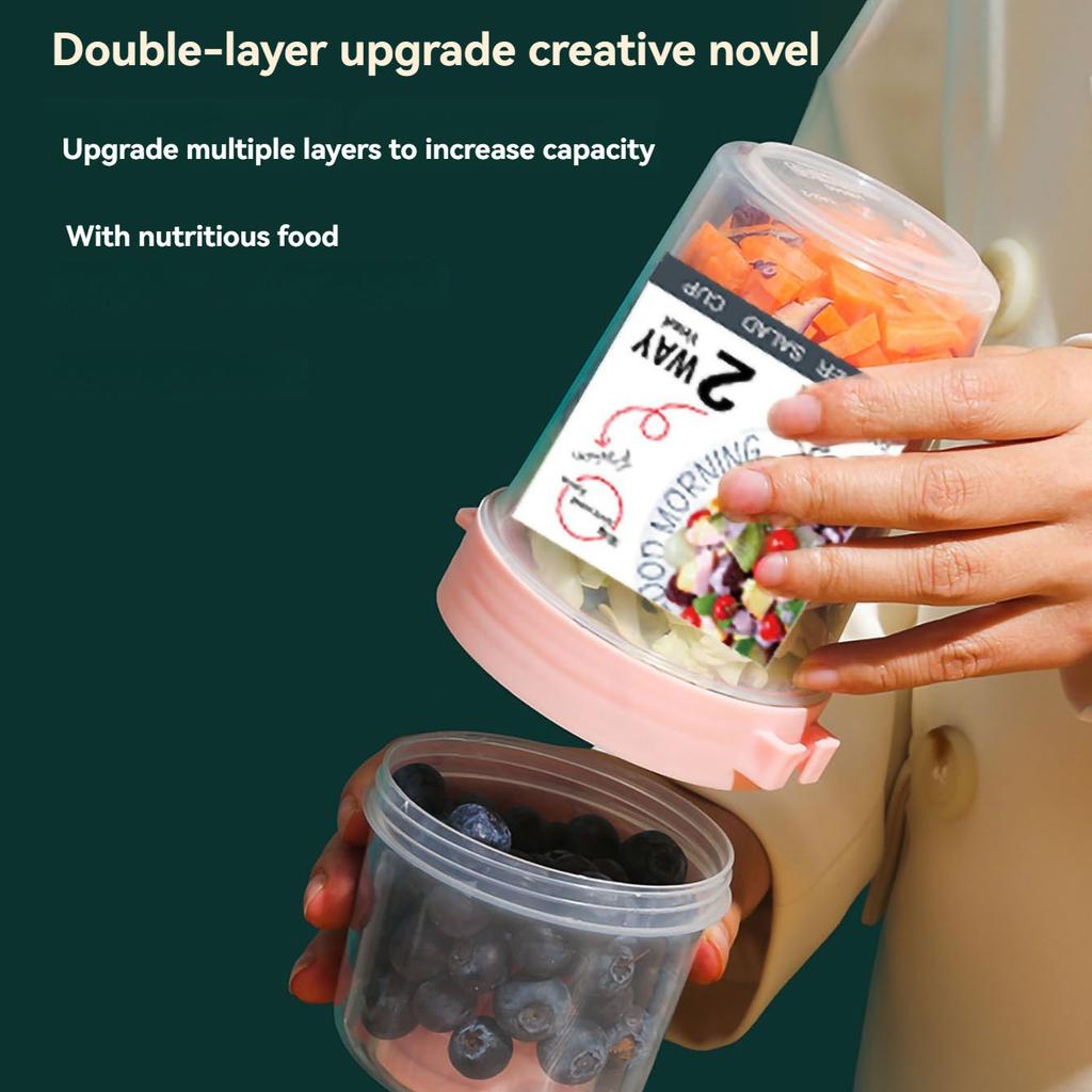 Bærbar salatkopp dobbel havregrynskopp yoghurt nøtter fettredusert grønnsaksfruktboks kopp med lokk skje frokostkopp matboks