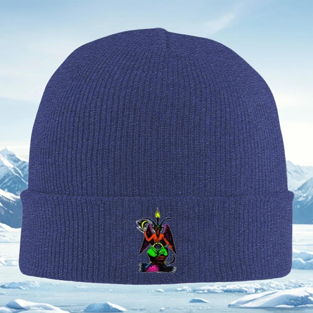 Goat deity sitting crescent moon horns Unisex Women Unisex Knitted Hat Beanie Pullover Cap Winter Thermal Warm Christmas Outdoor Cy