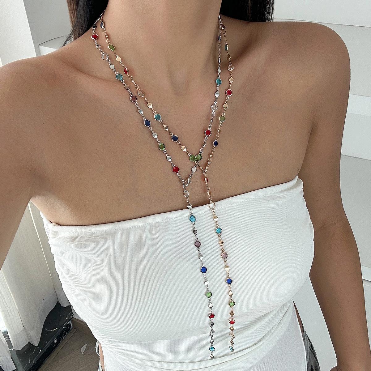 

2pcs Fashion Minimalist Tassel Y-Necklace Set Vintage Faux Pearl Colorful Crystal Long Necklaces For Women Vacation Date Jewelry