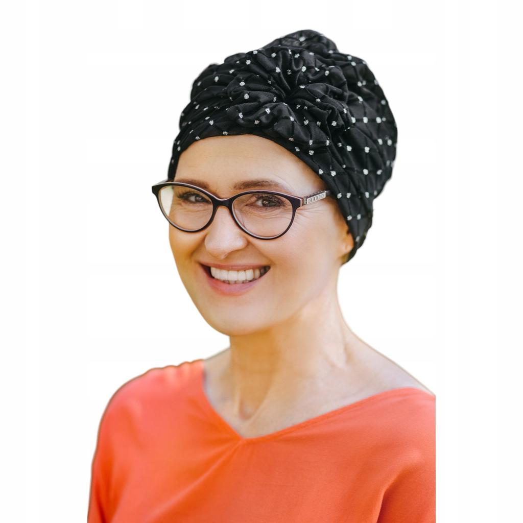Turban Kama Czarna Z Siateczką Z Drobinkami Srebra Także Po Chemioterapii