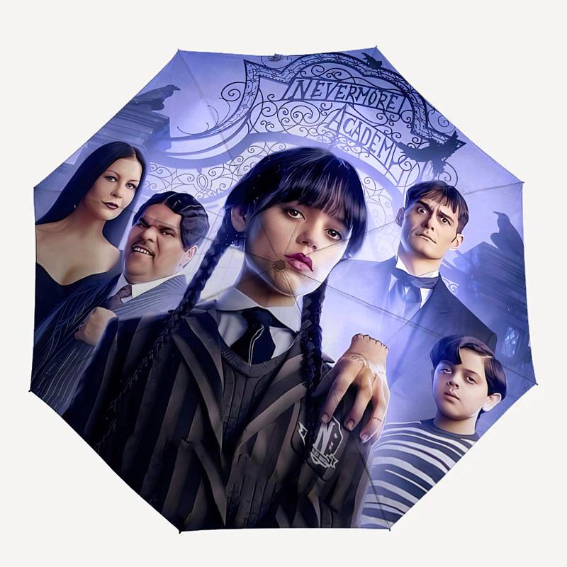 Nevermore Academy, Addams Family- Automatic Opening and Closing, 8-rib Structure Portable Umbrella, Suitable for Men and Women in All Season