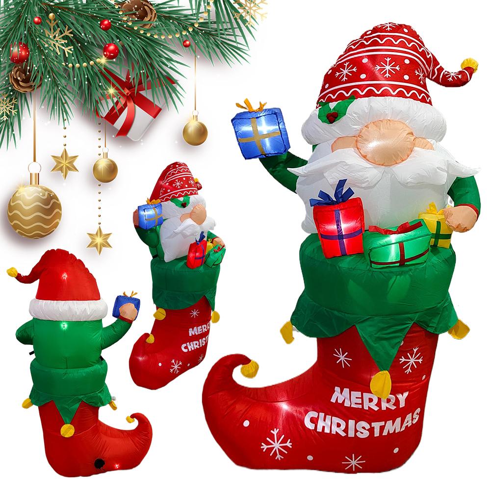 5FT Christmas Inflatable Santa Claus with LED Lights Santa Claus with Green Gift Bag for Christmas Party Yard Garden Decoration