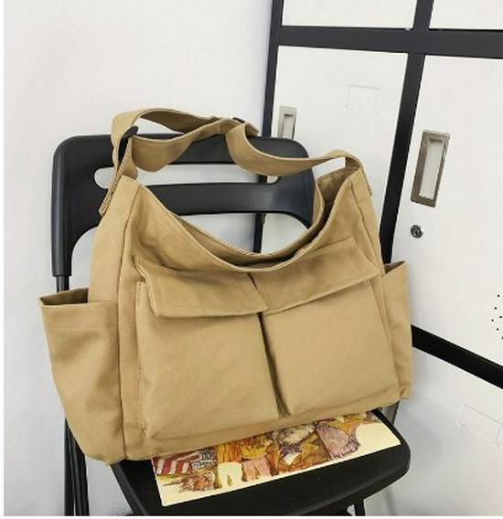 Retro lerret crossbody-veske med stor kapasitet - Dame 2025 Hong Kong-stil skulderveske for studenter