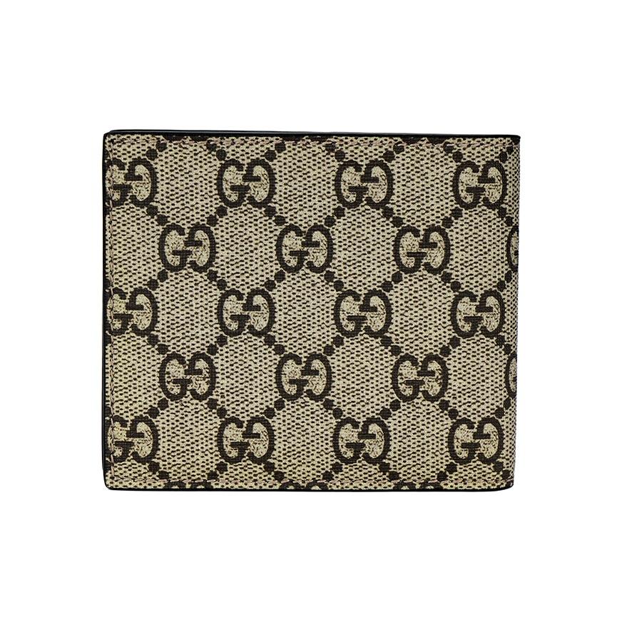 Gucci Bienenprint Logo Kurzes doppelt gefaltetes Canvas und Leder Portemonnaie Herren Portemonnaie Ebenholz 451268K5V1N8666