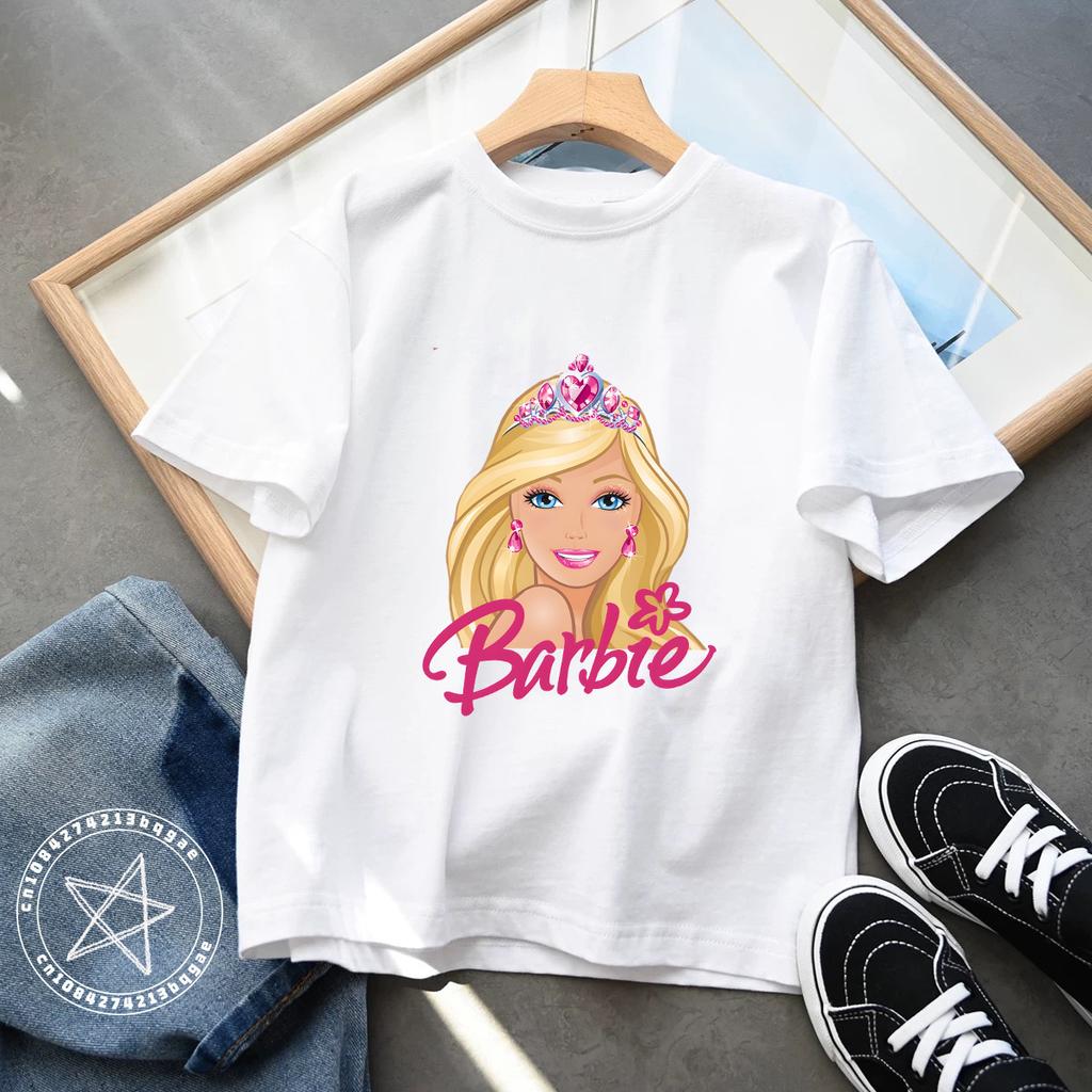 2025 Kawaii Barbie Kinder Kurzarm Anime Cartoon Mädchen Jungen Rundhals T-Shirt Weich Allround Y2K Kinderkleidung Streetwear
