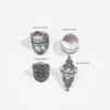 4PCS Vintage Silver Color Carved Turquoise Gothic Ring Set Punk Hip Hop Boho Ring Grunge Women Men Jewelry Accessories