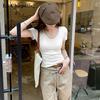 La Chapelle Women's U-Neck Ribbed Slim Fit Short Sleeve T-Shirt