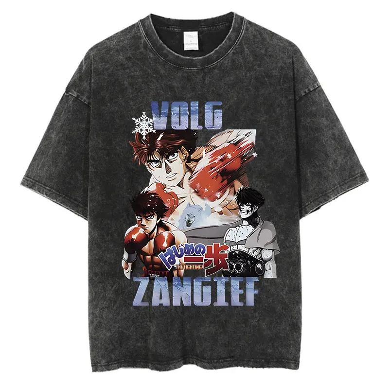 Vintage Cotton Washed TShirt Anime Hajime No Ippo Kamogawa Boxing Gym Loose T Shirts Men Women YK Hip Hop Summer Top Tee