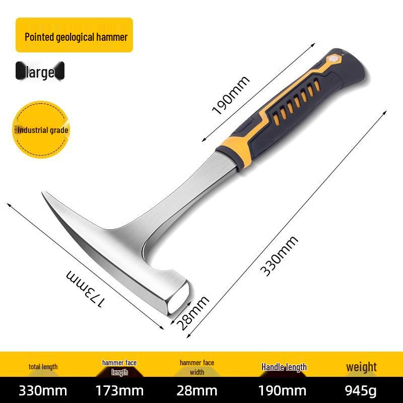Geological Rock Hammer with Pointed and Flat Heads for Quarry, Mining, and Mountaineering