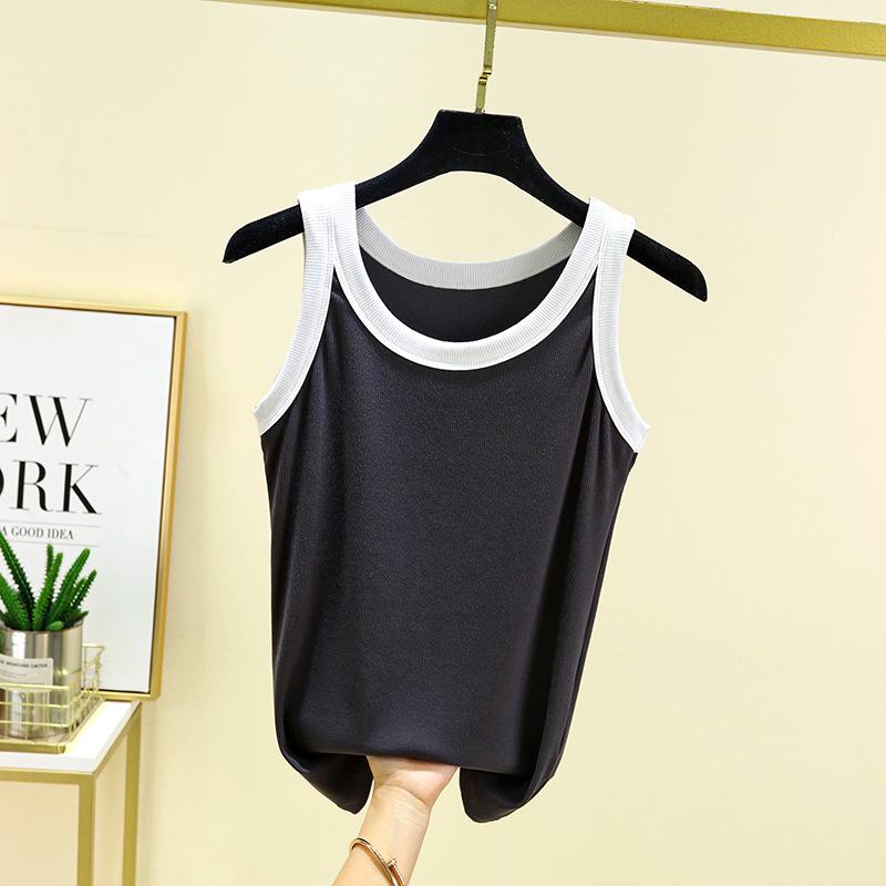 

Women s Summer 2024 Spaghetti Strap Tank Top with Threaded Contrast Colors and Side Boob Coverage 2XL