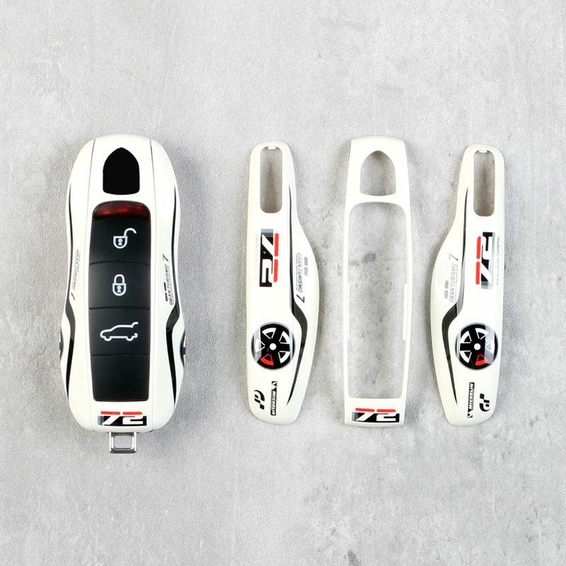 For Porsche Track 72 White Matte Grey Keycase MACAN718 Cayenne PANAMERA Car Keychain