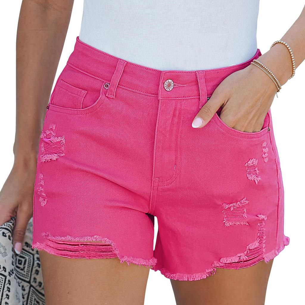Ladies' Casual Hole Breaking Versatile Fashionable Denim Shorts