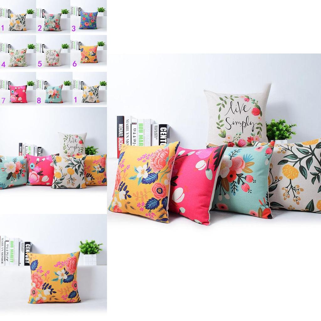Exquisite Vivid Flower Floral Plants Linen Pillow Case For Decorative Cushion 18