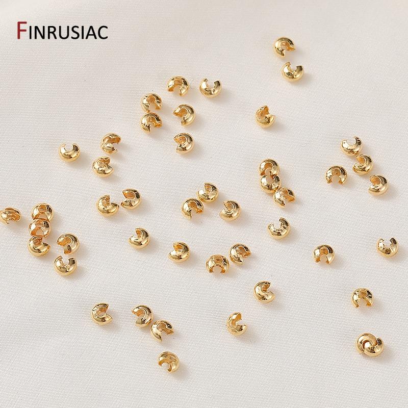 

3/4/5mm 18k Gold Plated Brass Open Crimp Beads Covers Crimp End Beads Stopper Spacer Beads For DIY Jewelry Making Supplies 3mm-50 pcs
