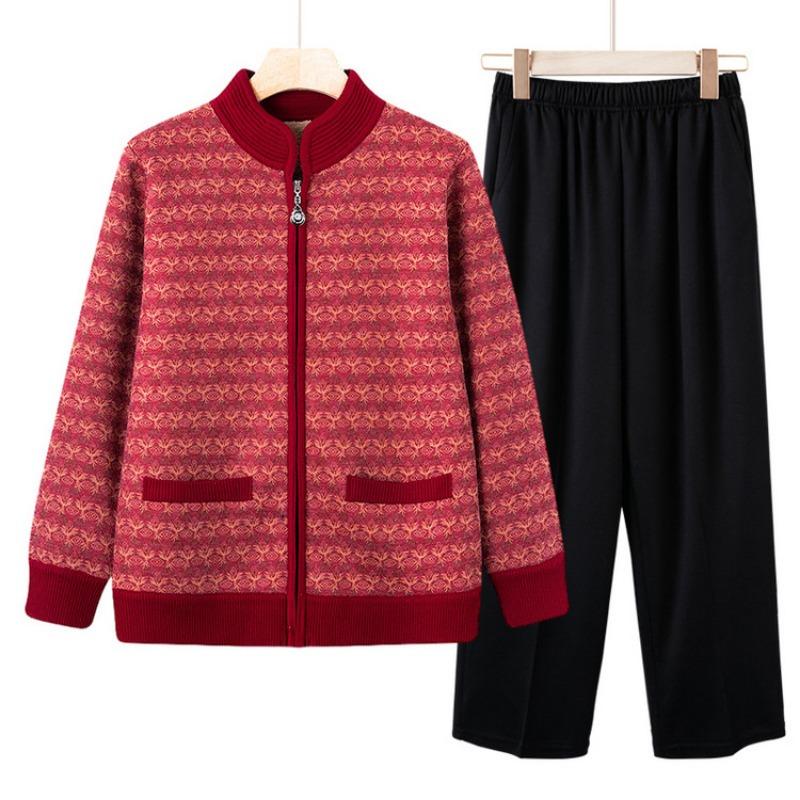 Mom Autumn and Winter New Coat Medium and Old Women's Clothing Fleece Cardigan Grandma Clothing Winter Clothing Elderly Warm Clothes