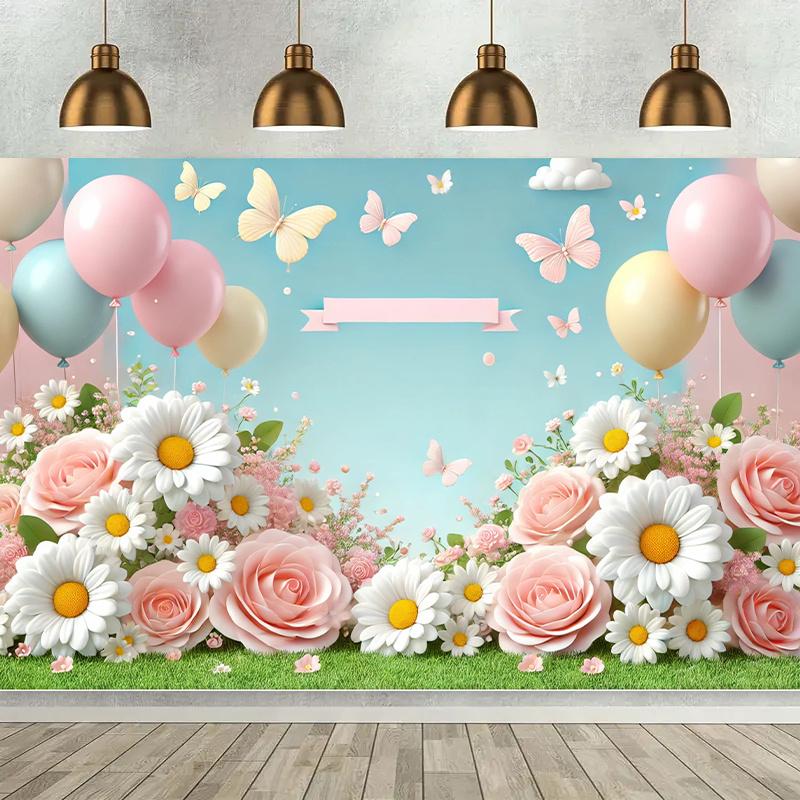1PC, pink yellow balloon and sunflower background, no electricity required, home, office, outdoor, party decoration
