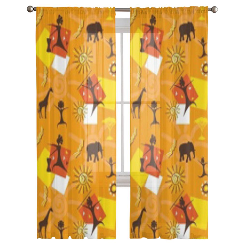 Afrikanischer Elefant, Giraffe, Tüll, transparente Vorhänge für Wohnzimmer, Schlafzimmer, Küche, Dekoration, Voile-Organza-Vorhänge