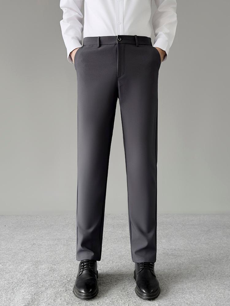 2026 Men's Elastic Ice Silk Straight-Leg Casual Pants for Spring & Autumn - Versatile, Thin, Loose Suit Pants for Middle-Aged & Young Adults.