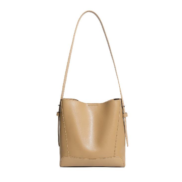 2025 New Autumn/Winter Niche High-End Genuine Leather Women's Bag Cowhide Bucket Bag Large Capacity Shoulder Crossbody Tote Bag