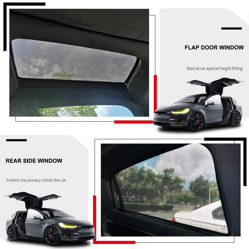 For Tesla Model X 2024 Front Rear Shield Glass Roof Sunshade Skylight Mesh Net Sunroof Blind Shading ModelX Sun Shades Visor