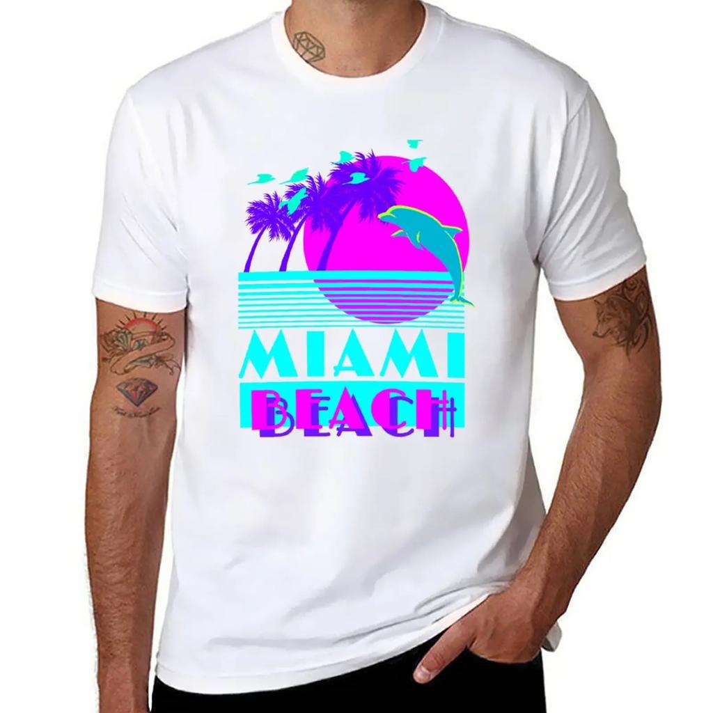 Neues Miami Beach Delfin Retro T-Shirt schwarze T-Shirts personalisierte T-Shirts Kurzarm Designer T-Shirt Herren