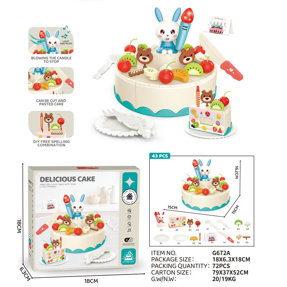 Cecile Fruit Diy Cake Toy Music Electric, Birthday Gift Simulation Play House Kitchen Girl Toy