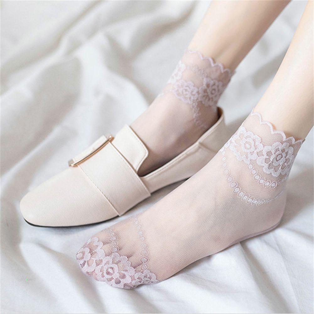 Women Anti skid Liner Summer Lace Socks Cotton Hosiery Boat Socks Low Cut